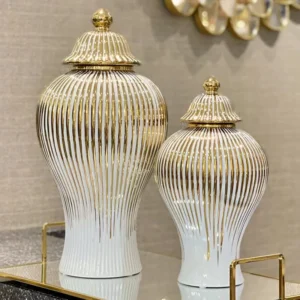 Gold Striped Hand-made Ceramic Vase
