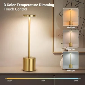 LED Rechargeable Touch Metal Table Lamp Three Colors Ambient Light